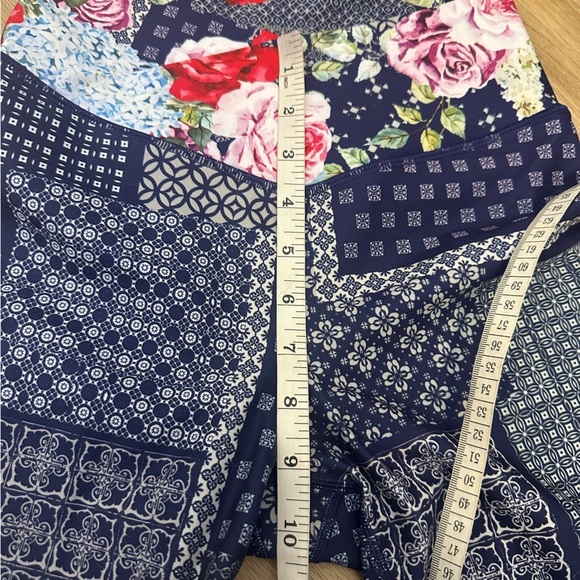 Johnny Was Blue Patchwork Leggings with Floral Waistband - Picture 6 of 8